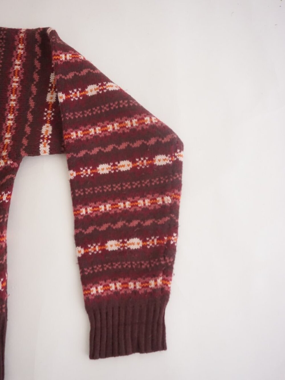 Vintage Stefano Burgundy Fair Isle Nordic Button Front Knit Cardigan M - Picture 4 of 9